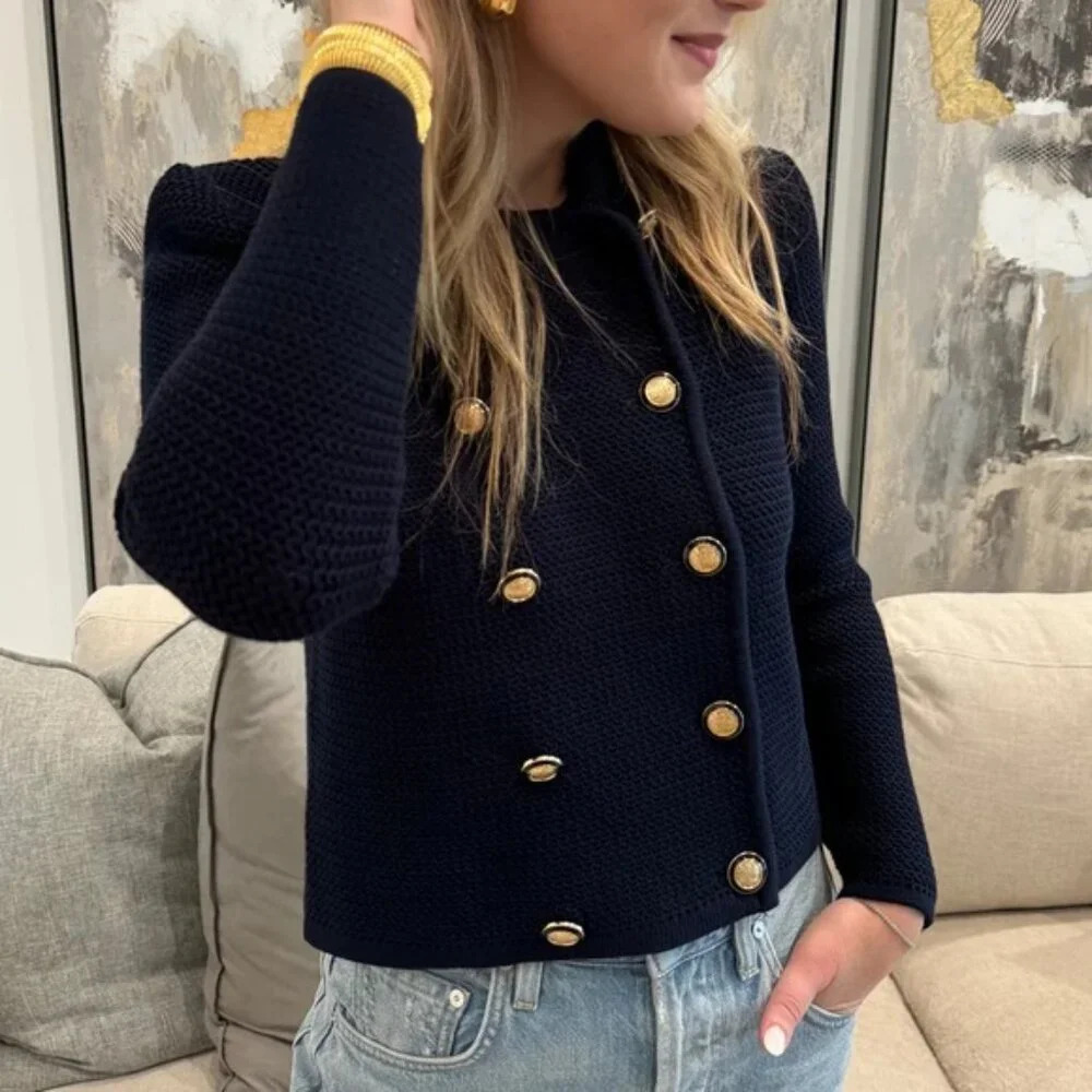 NWT Ba&sh Louman Long Sleeve Cardigan Jacket in Marine Navy Blue | size 2 / M - Picture 6 of 15